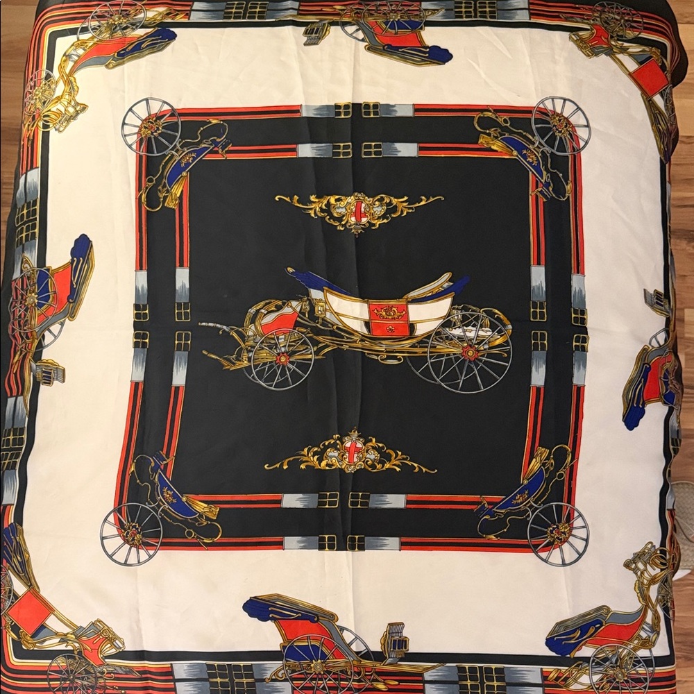 Vintage Silk Sunkyungsa Carriage Print Scarf